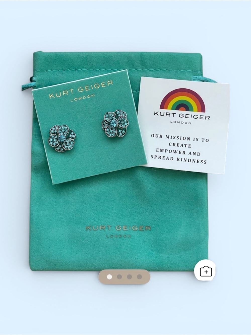 Kurt Geiger Teal Crystal Flower Stud Earrings